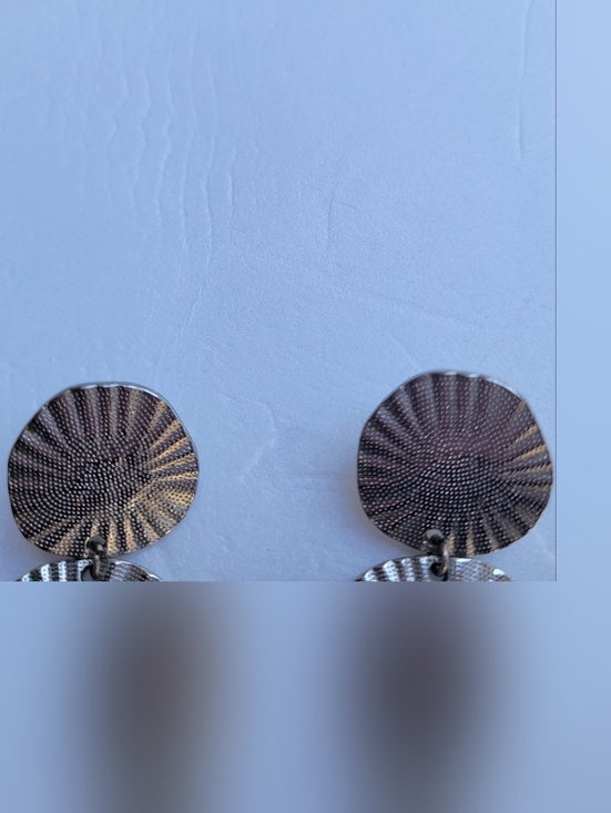 Textured Silver Double Disk Drop Earrings - Women Jewelry - Picture 4 of 4